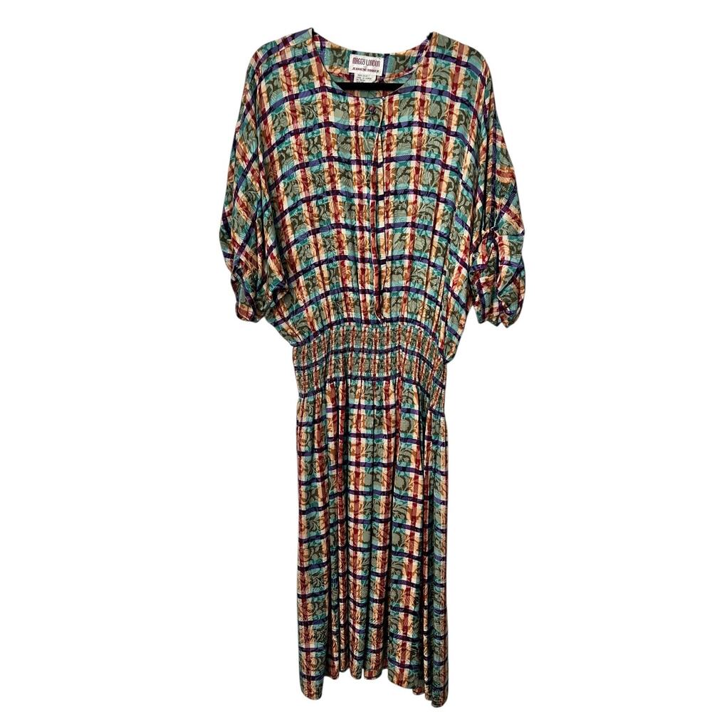 VTG‎ Maggy London by Jeannene Booher Dress SZ 14 Silk Geometric Maxi 90's Y2K